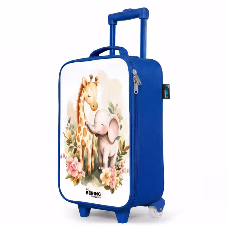Children's suitcase - Blue - Giraffe and elephant among flowers on white background — 5