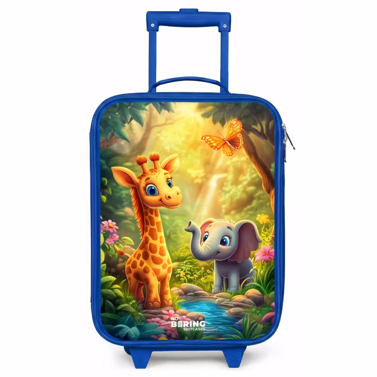 Children's suitcase - Blue - Giraffe and elephant by stream in the Jungle — 1