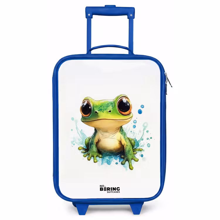 Children's suitcase - Blue - Green frog with big eyes on white background — 1