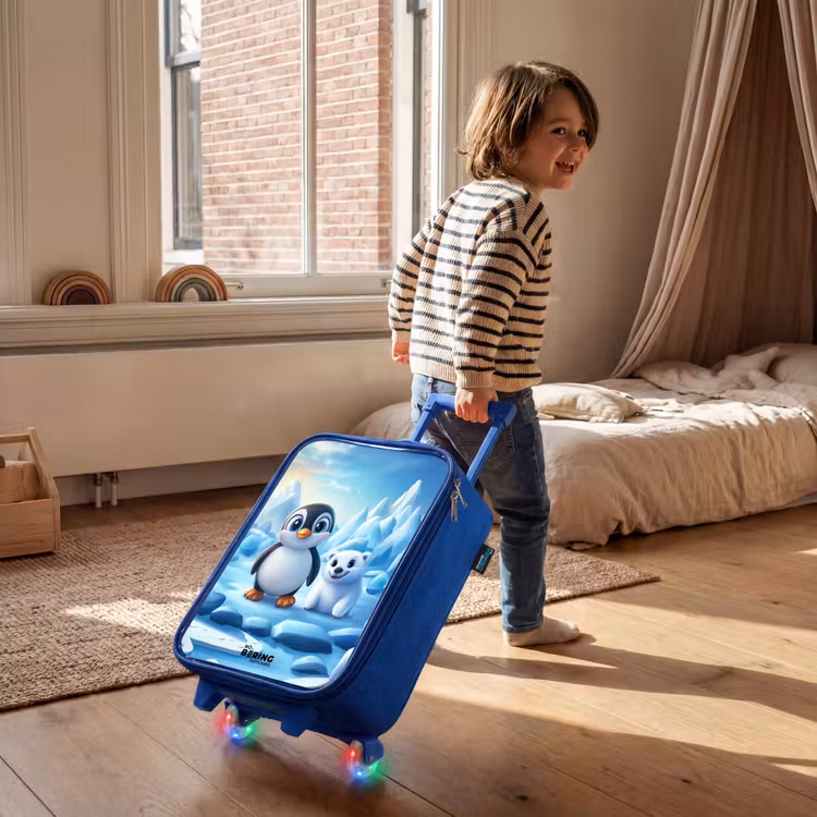 Children's suitcase - Blue - Penguin and polar bear on ice floes — 2