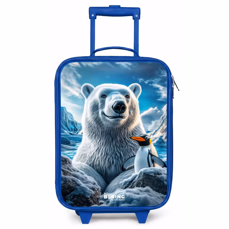 Children's suitcase - Blue - Polar bear and penguin in snowy mountain landscape — 1