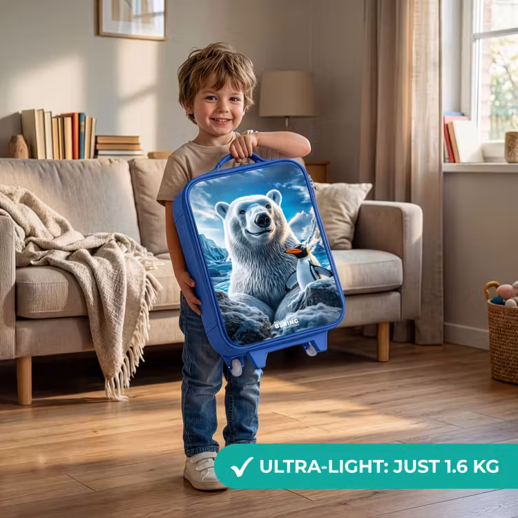 Children's suitcase - Blue - Polar bear and penguin in snowy mountain landscape — 3