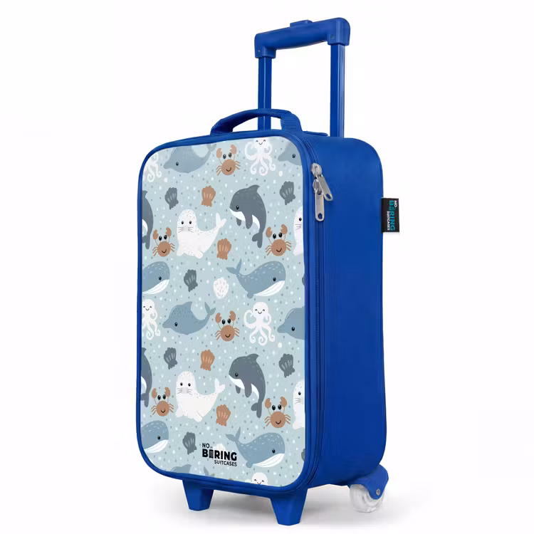 Children's suitcase - Blue - Sea animal pattern with dolphins, seals and crabs — 5