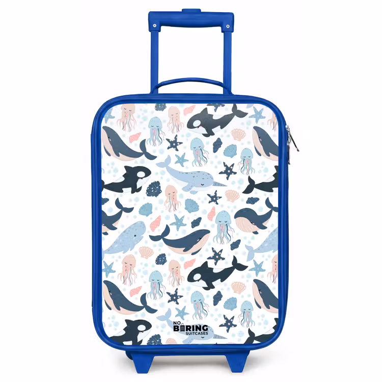 Children's suitcase - Blue - Sea animal pattern with whales, jellyfish and orcas — 1