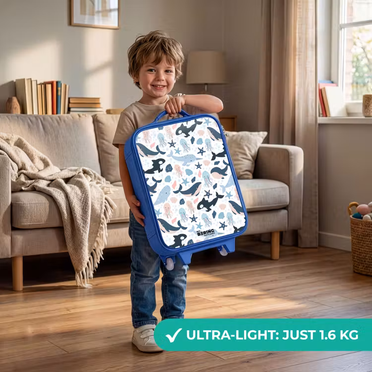Children's suitcase - Blue - Sea animal pattern with whales, jellyfish and orcas — 3
