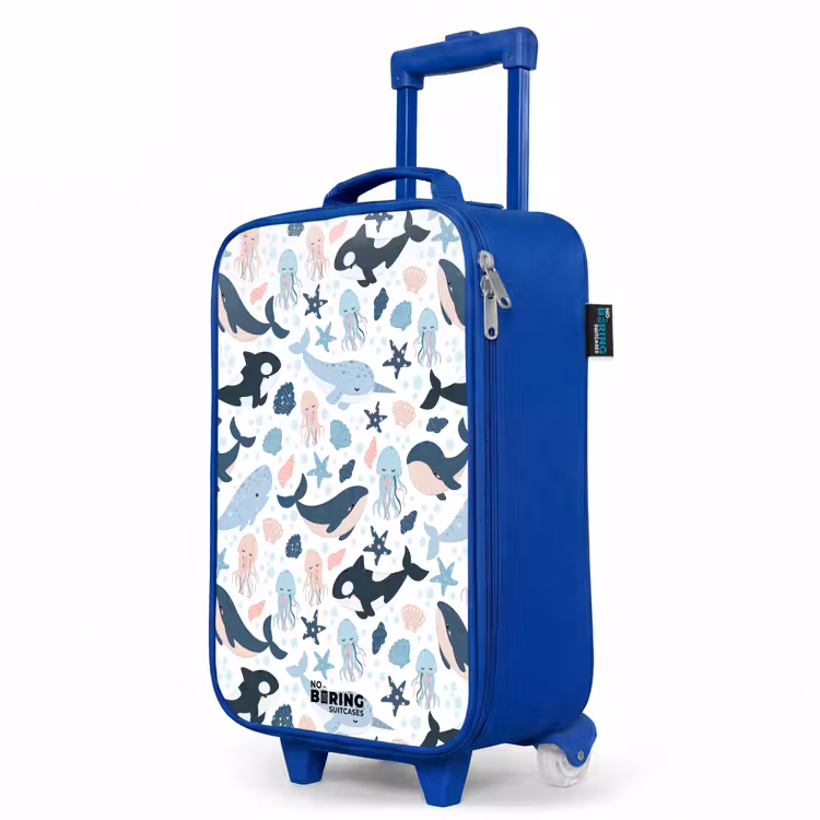 Children's suitcase - Blue - Sea animal pattern with whales, jellyfish and orcas — 5