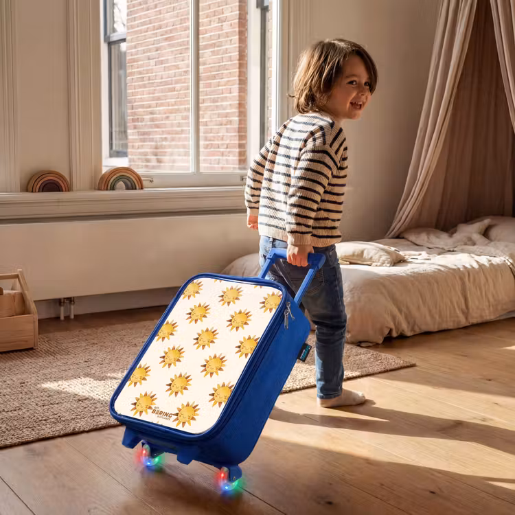Children's suitcase - Blue - Smiling suns as a pattern on beige background — 2