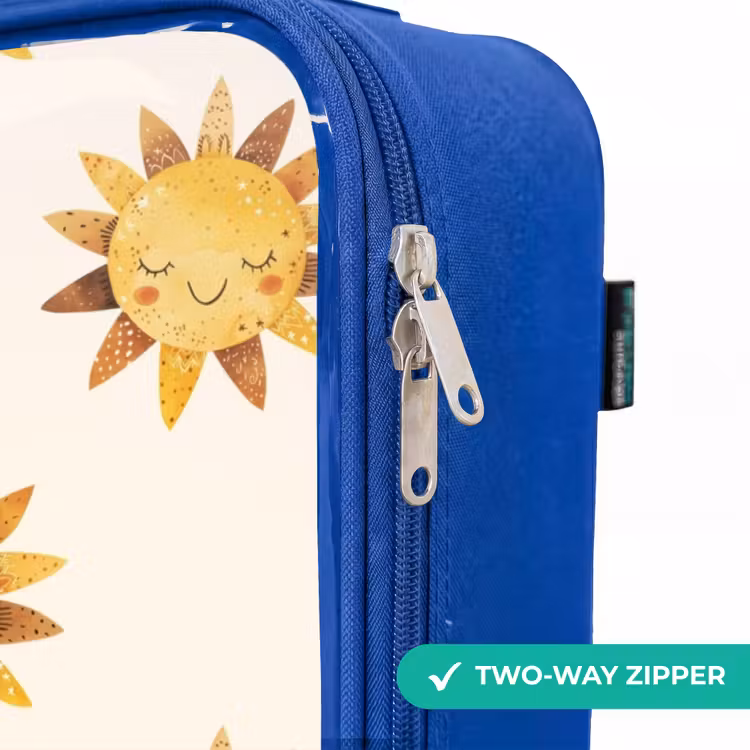 Children's suitcase - Blue - Smiling suns as a pattern on beige background — 6
