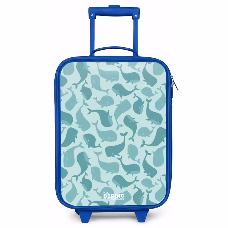 Children's suitcase - Blue - Stylized whales in tonal sea green hues — 1