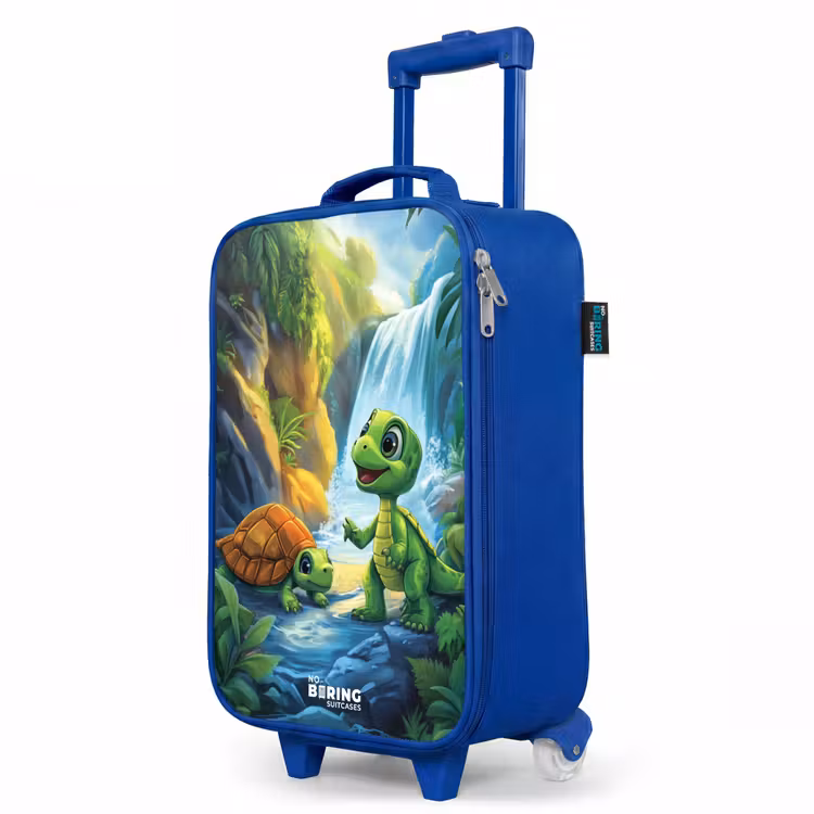 Children's suitcase - Blue - Turtle and dino at waterfall in tropical forest — 5