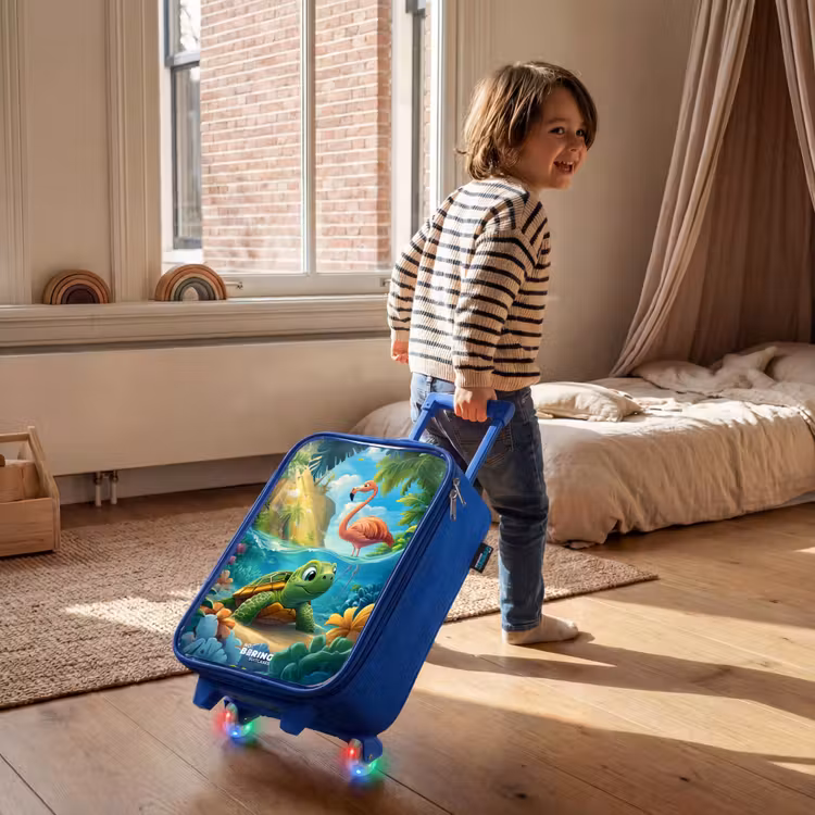 Children's suitcase - Blue - Turtle in tropical water with flamingo — 2