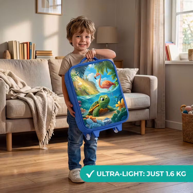 Children's suitcase - Blue - Turtle in tropical water with flamingo — 3