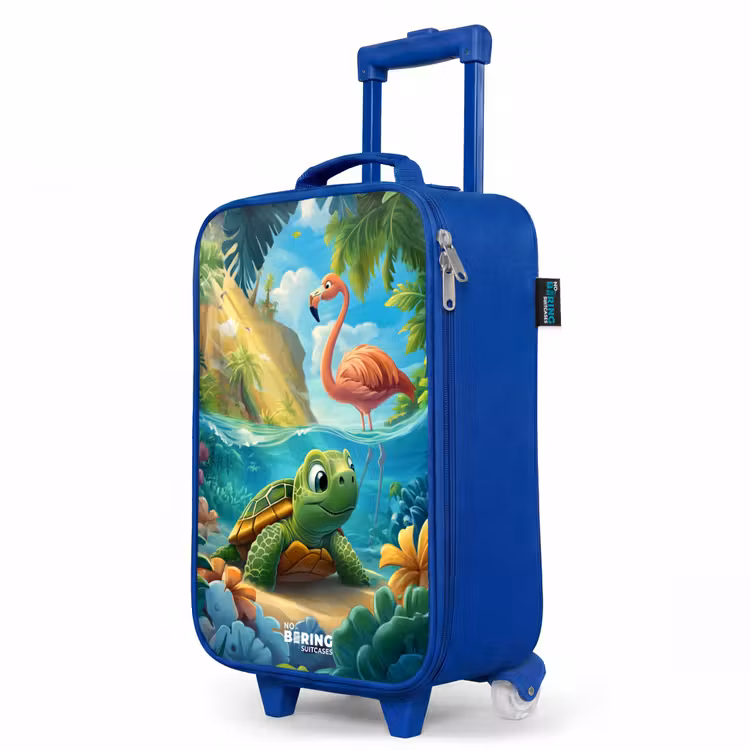 Children's suitcase - Blue - Turtle in tropical water with flamingo — 5