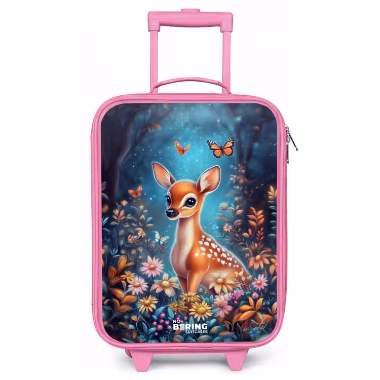 Children's suitcase - Pink - Deer among flowers in enchanted forest — 1