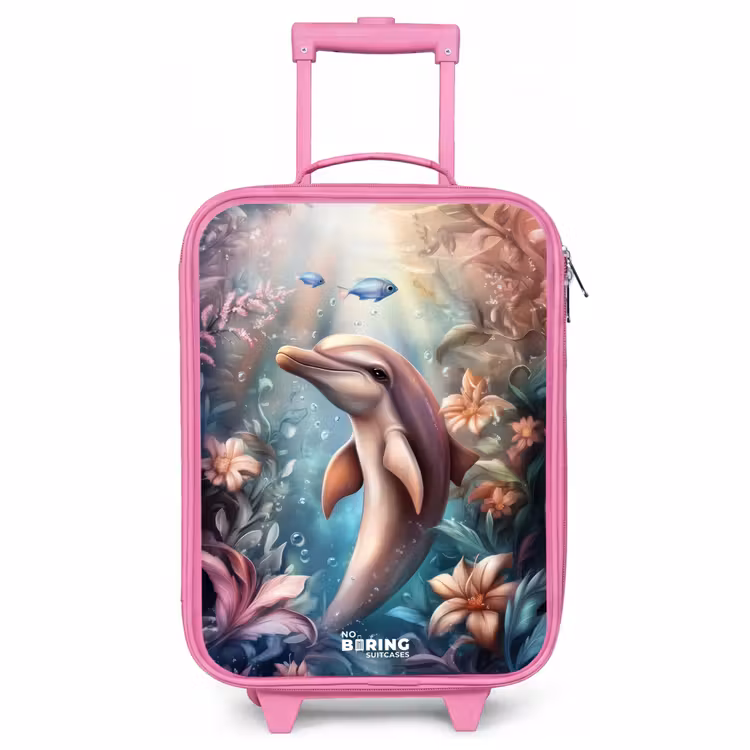 Children's suitcase - Pink - Dolphin and fish in underwater flower world — 1