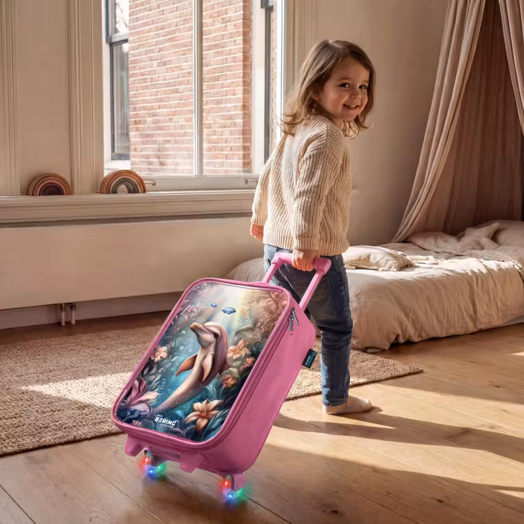 Children's suitcase - Pink - Dolphin and fish in underwater flower world — 2