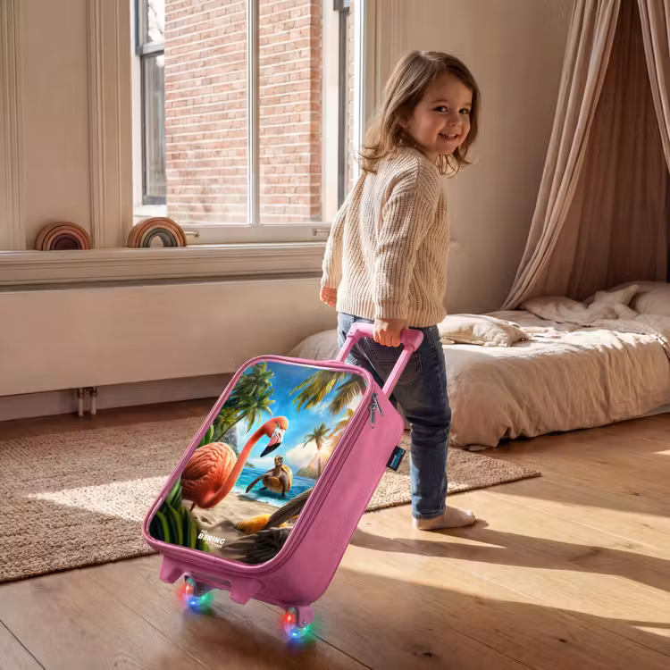 Children's suitcase - Pink - Flamingo and turtle on tropical beach — 2