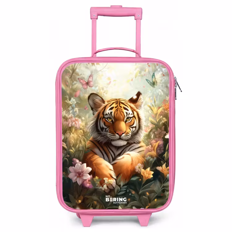 Children's suitcase - Pink - Tiger in field of flowers with butterflies and sunlight — 1