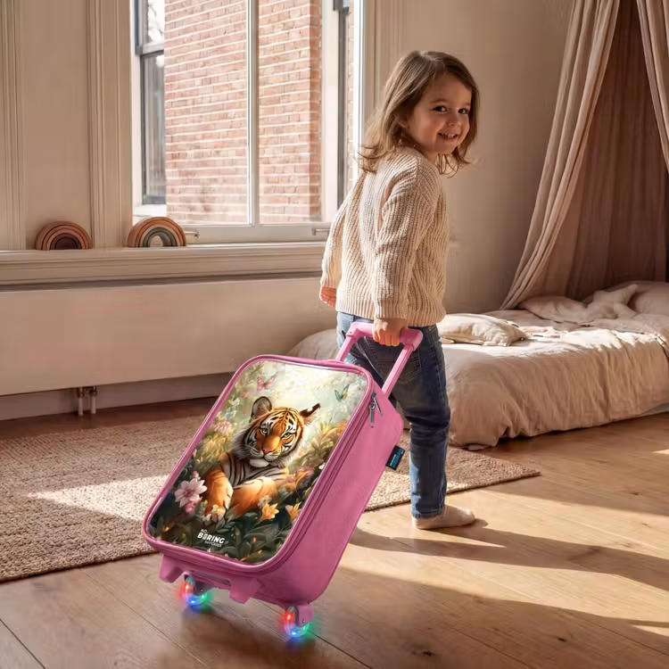Children's suitcase - Pink - Tiger in field of flowers with butterflies and sunlight — 2
