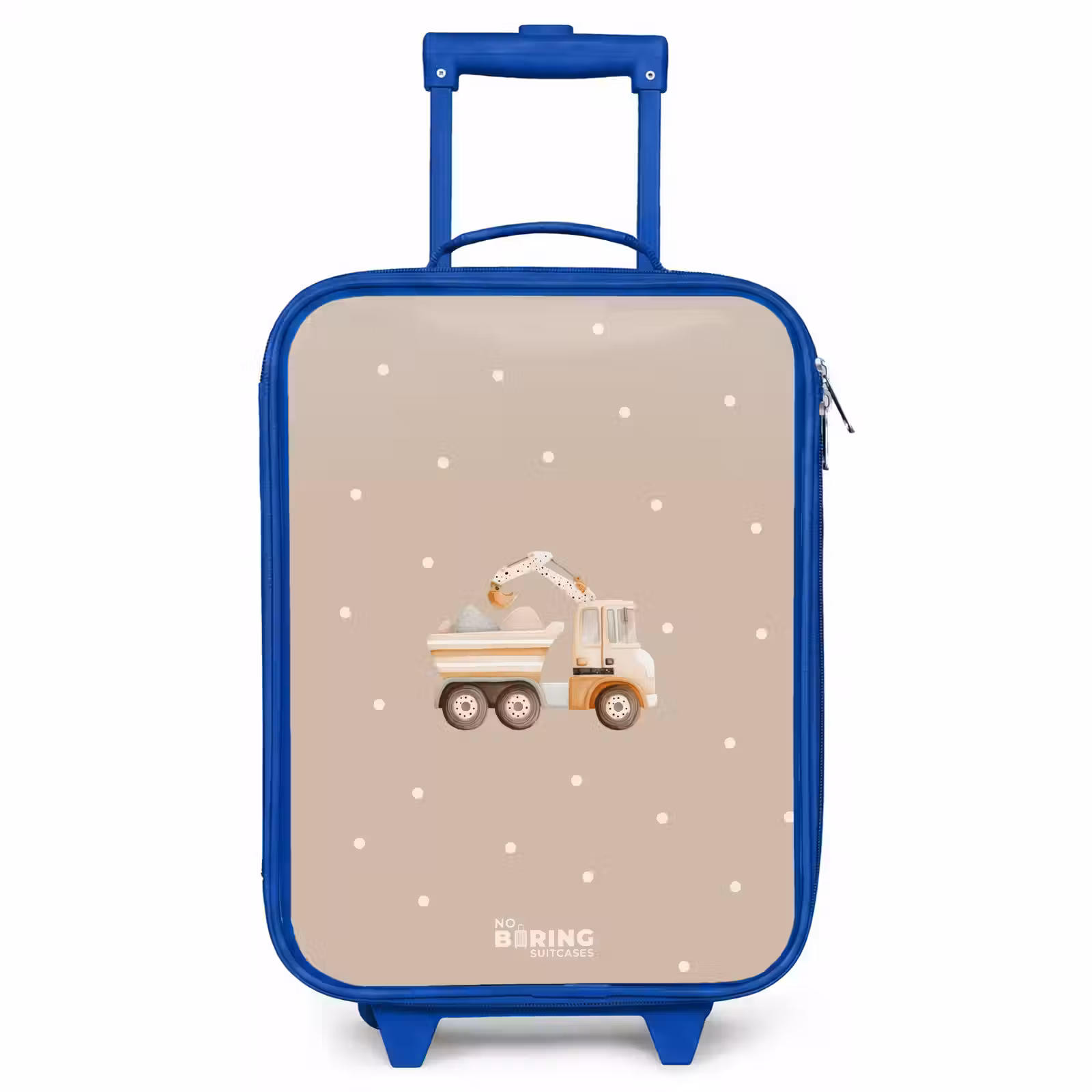 Children's suitcase - Blue - Yellow dump truck with stones and dot pattern — 1