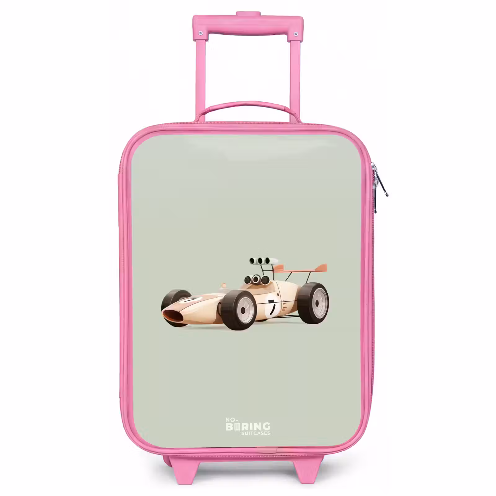 Children's suitcase - Pink - Beige retro race car on green background — 1