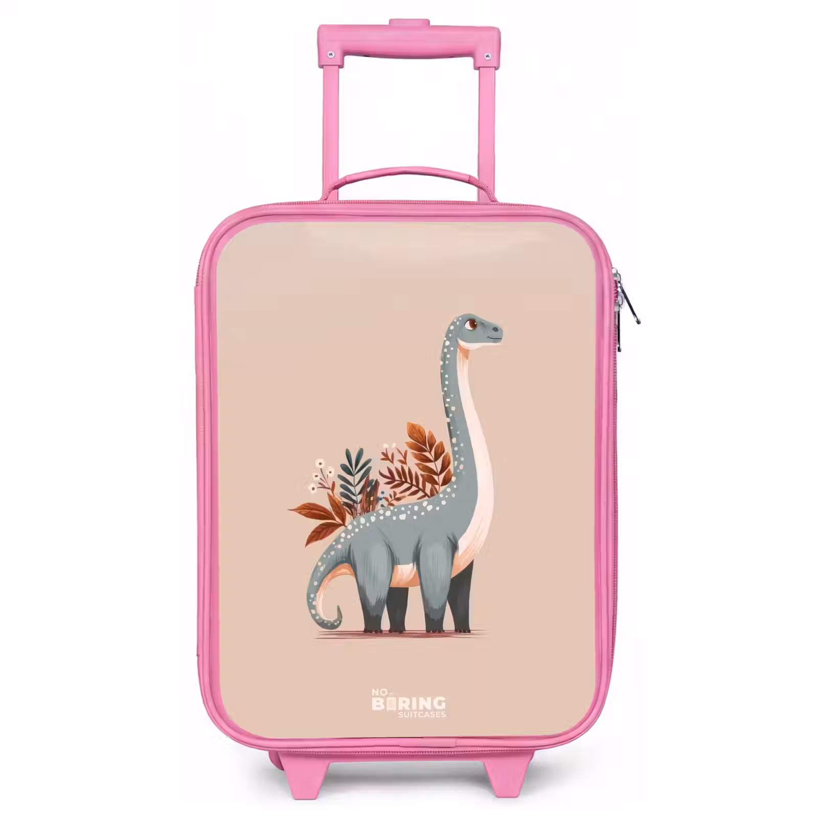 Children's suitcase - Pink - Blue dinosaur on a beige background — 1