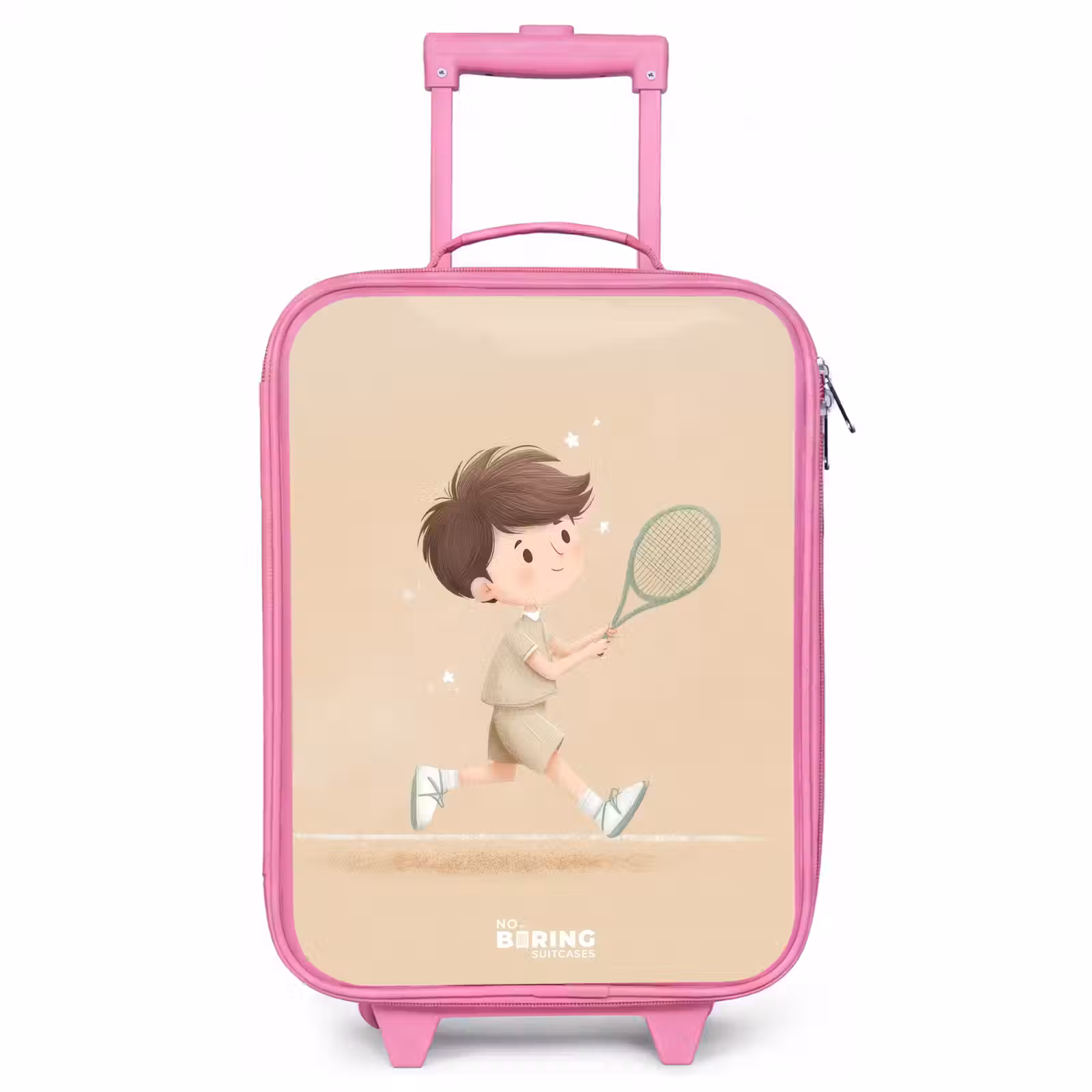 Children's suitcase - Pink - Boy plays tennis on sand-colored background — 1