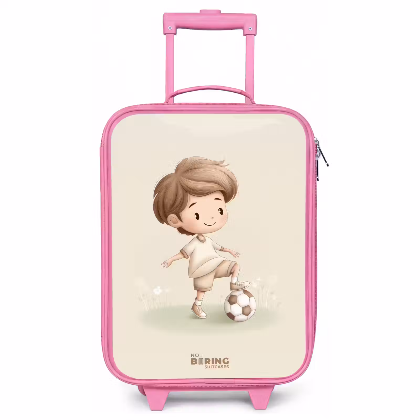 Children's suitcase - Pink - Boy with a soccer ball in brown shades — 1