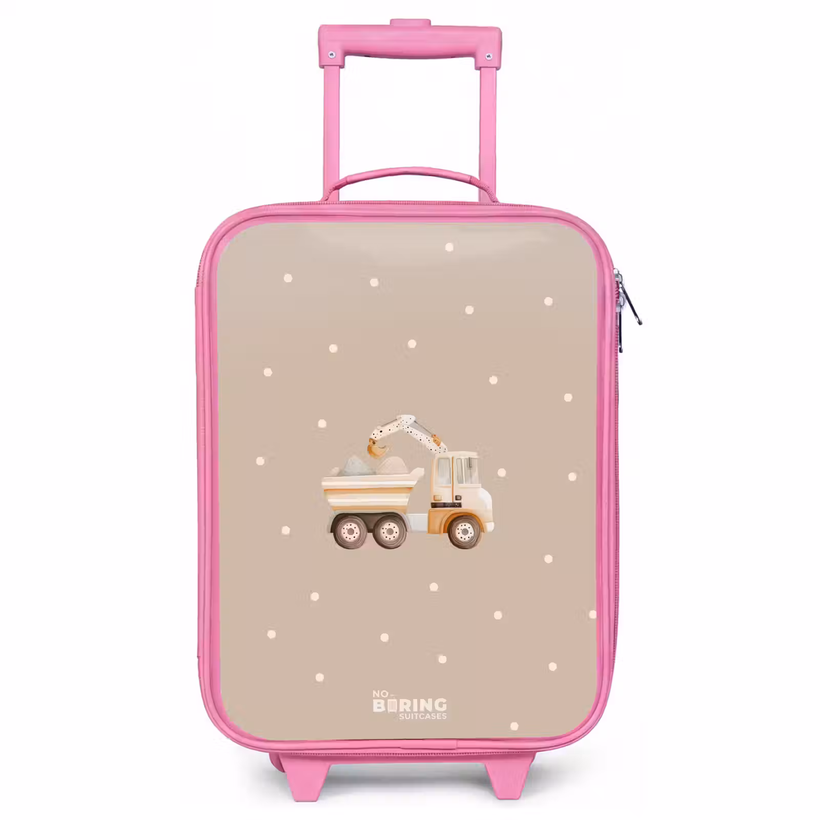 Children's suitcase - Pink - Yellow dump truck with stones and dot pattern — 1