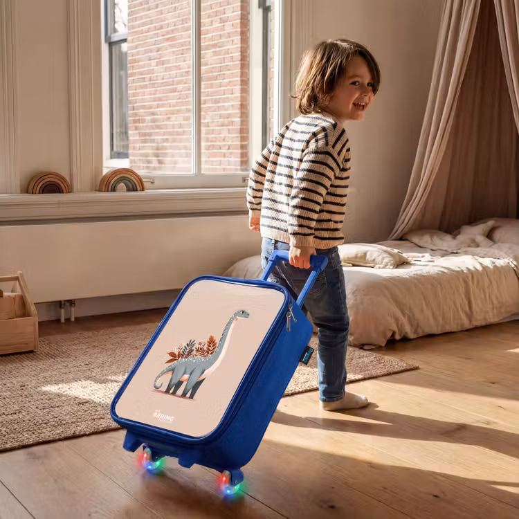 Children's suitcase - Blue - Blue dinosaur on a beige background — 2