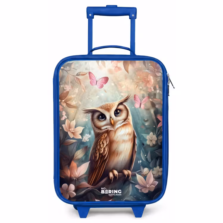 Children's suitcase - Blue - Owl with butterflies in mystical forest — 1