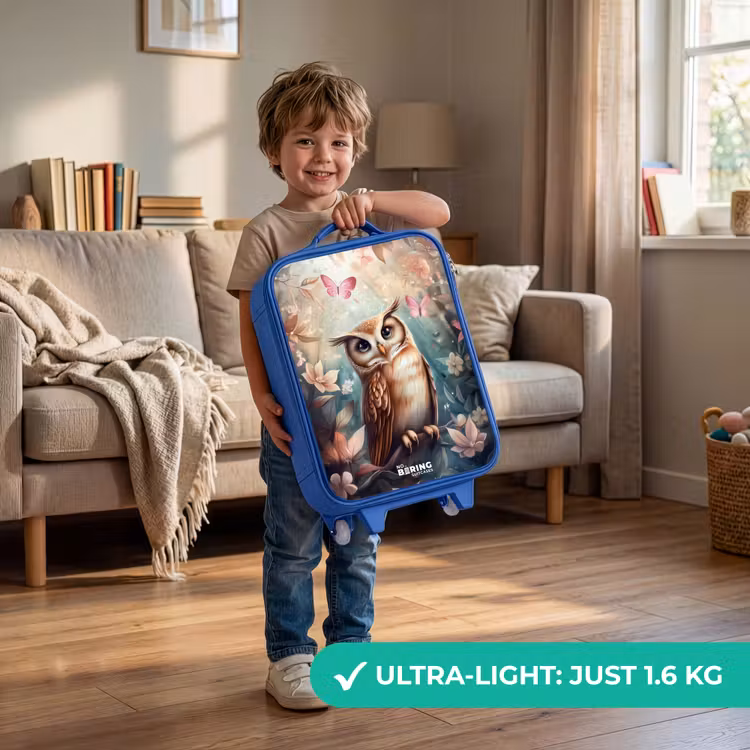 Children's suitcase - Blue - Owl with butterflies in mystical forest — 3