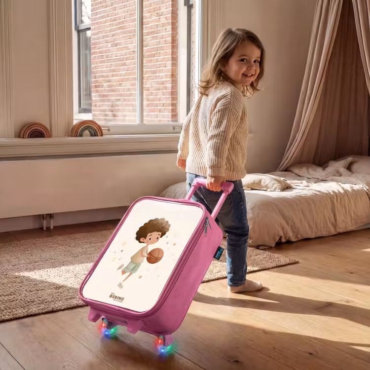 Children's suitcase - Pink - Boy with a basketball in beige colors — 2