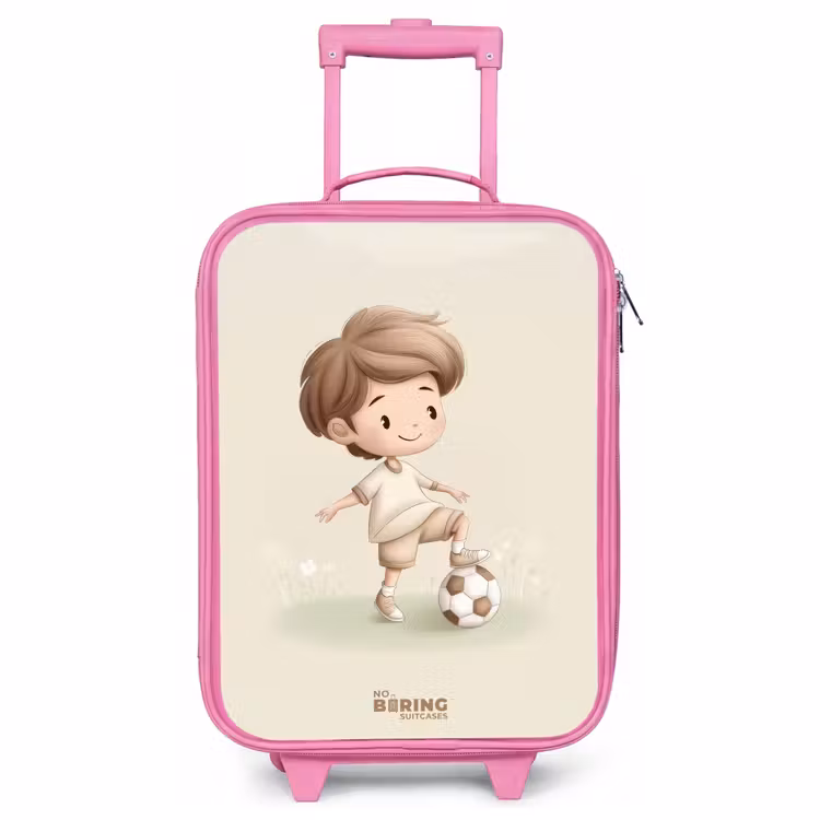 Children's suitcase - Pink - Boy with a soccer ball in brown shades — 1
