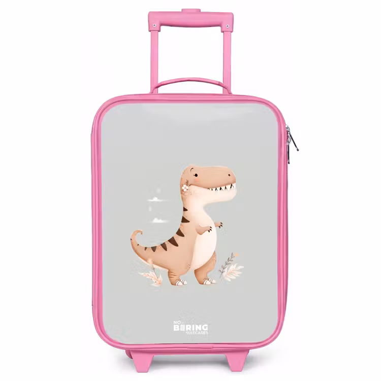 Children's suitcase - Pink - Dino in beige and gray colors — 1