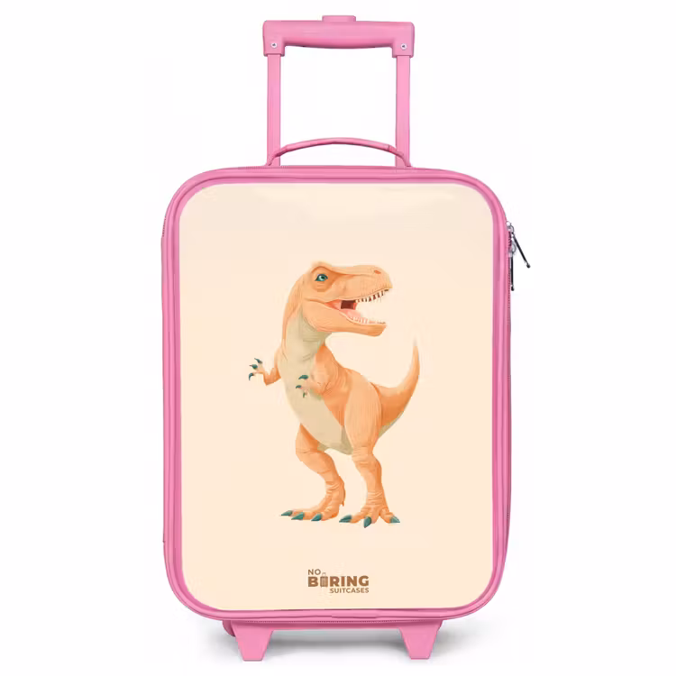 Children's suitcase - Pink - T-rex dino in orange colors — 1