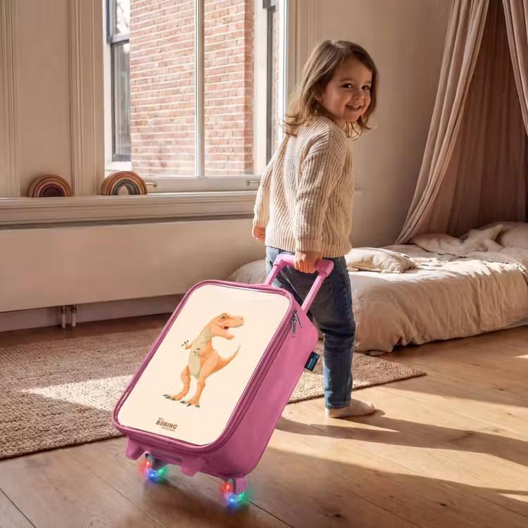 Children's suitcase - Pink - T-rex dino in orange colors — 2