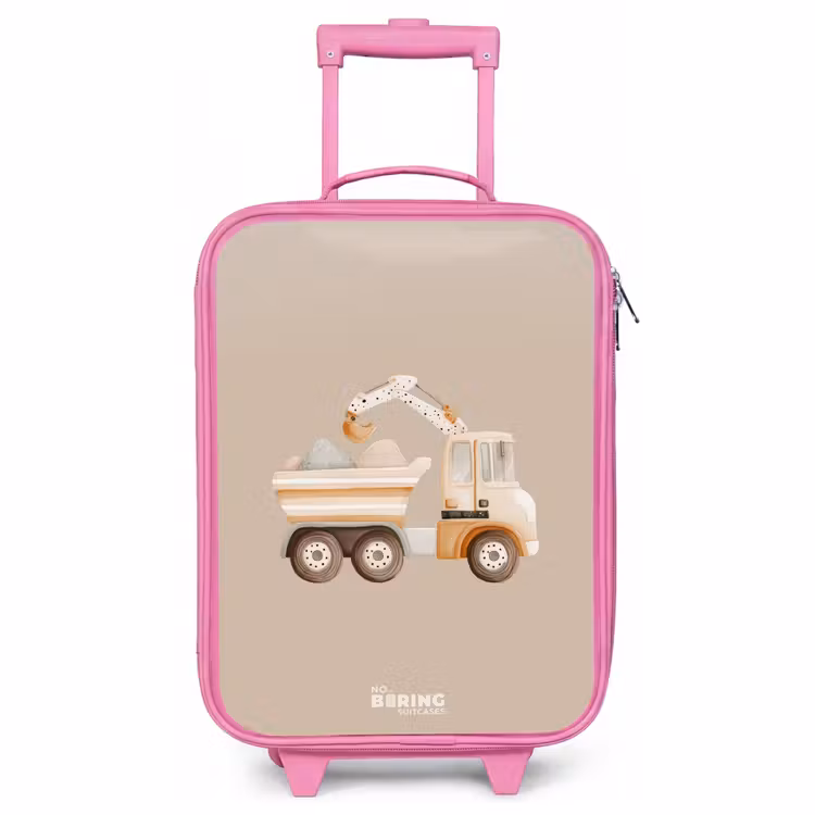 Children's suitcase - Pink - Yellow dump truck in neutral colors — 1