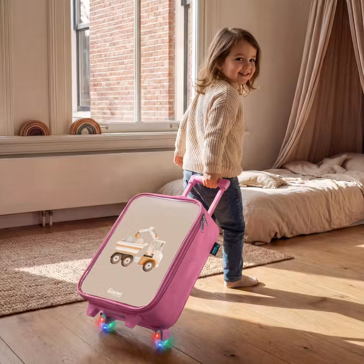 Children's suitcase - Pink - Yellow dump truck in neutral colors — 2