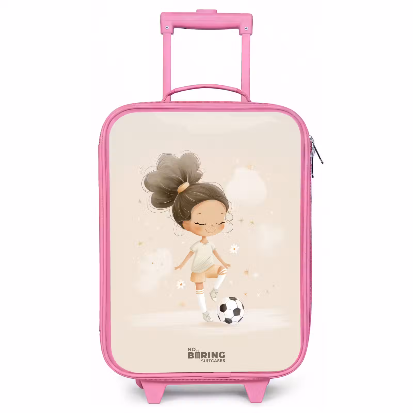 Children's suitcase - Pink - Girl with a soccer ball in beige colors — 1