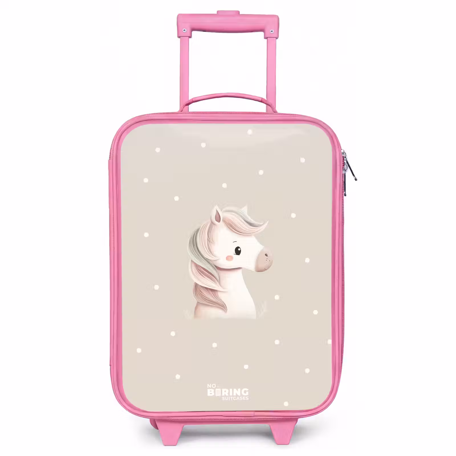 Children's suitcase - Pink - Pony surrounded by dots in beige colors — 1