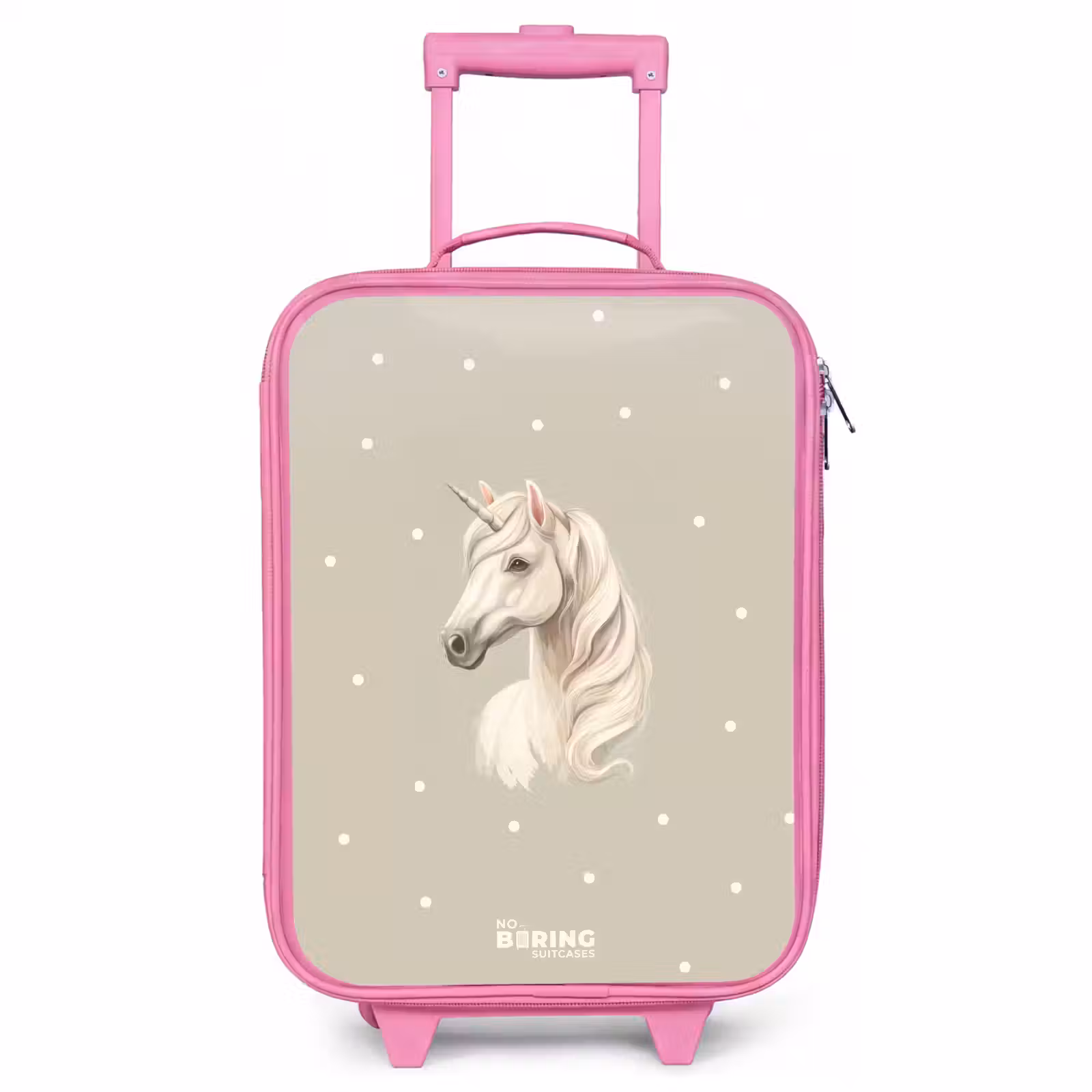 Children's suitcase - Pink - Unicorn surrounded by polka dots in neutral colors — 1