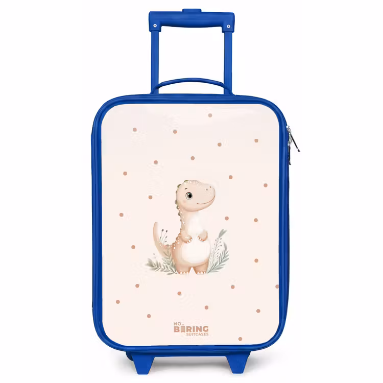 Children's suitcase - Blue - Beige dino on a polka dot background — 1