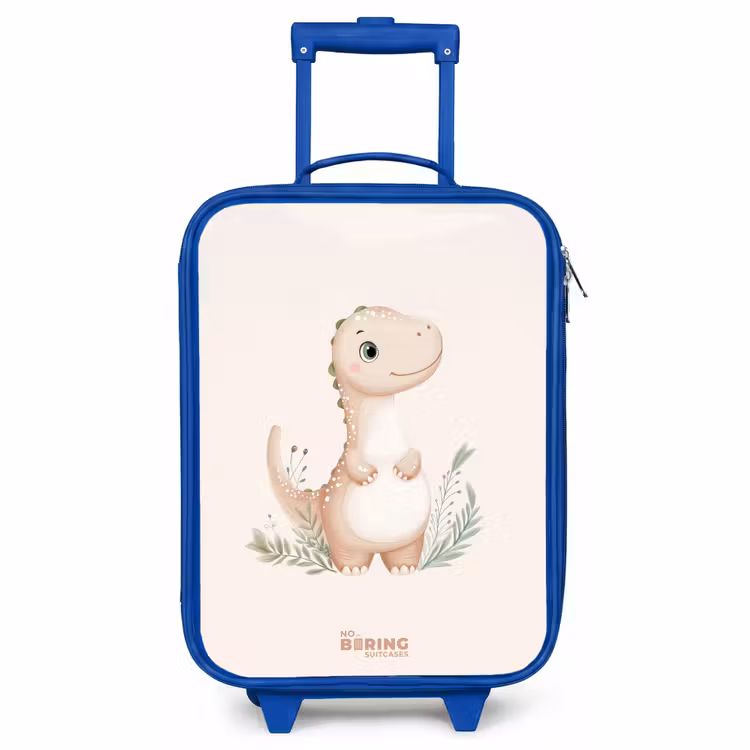 Children's suitcase - Blue - Beige dinosaur with green leaves — 1