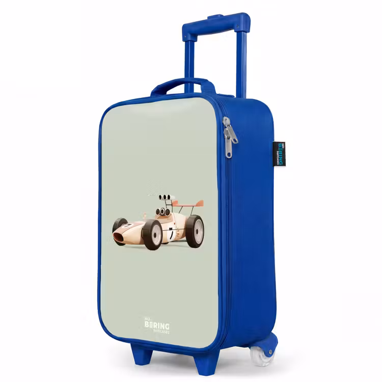 Children's suitcase - Blue - Beige retro race car on green background — 5