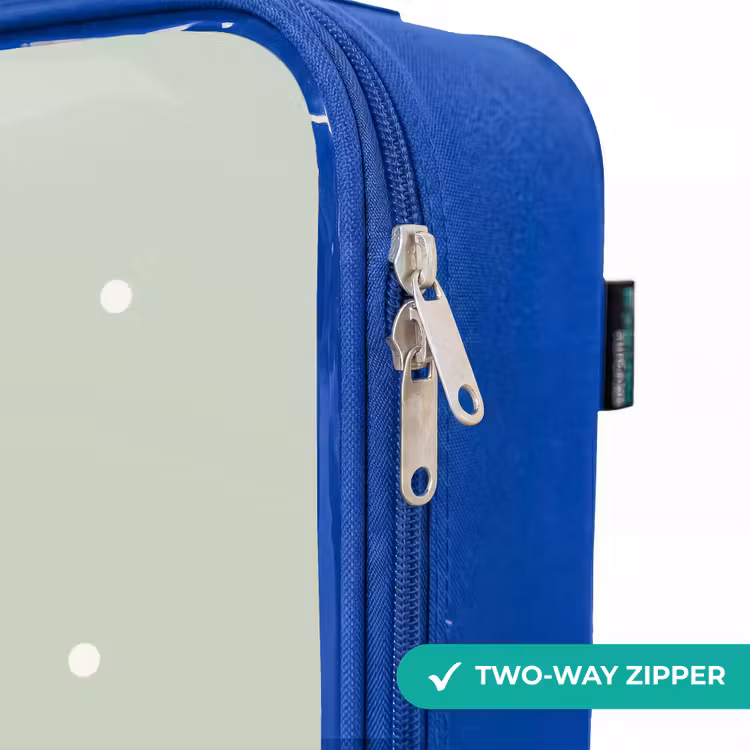Children's suitcase - Blue - Beige retro race car on green polka dots background — 6