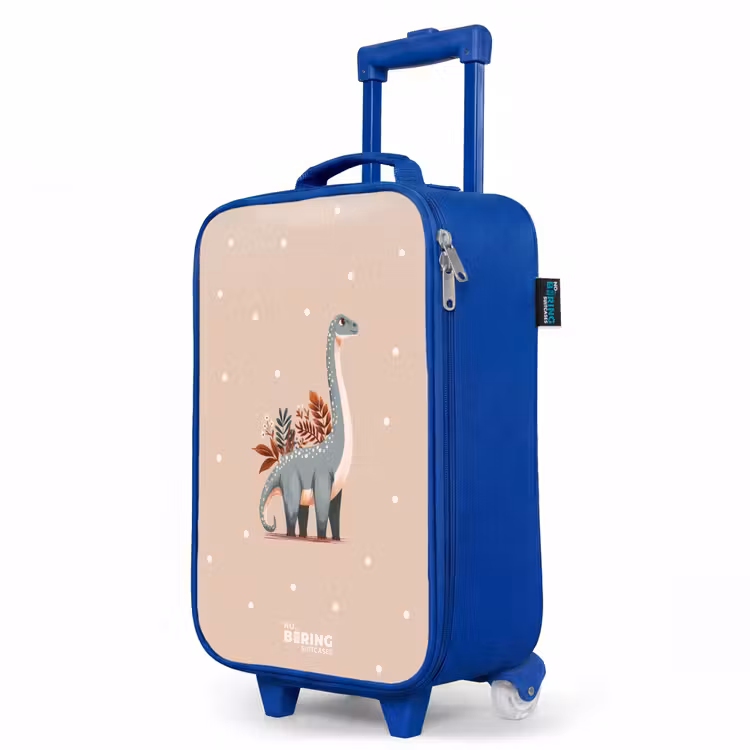 Children's suitcase - Blue - Blue dinosaur on a beige polka dot background — 5