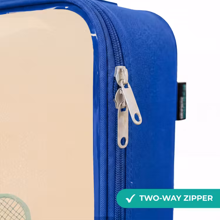 Children's suitcase - Blue - Boy plays tennis on sand-colored background — 6