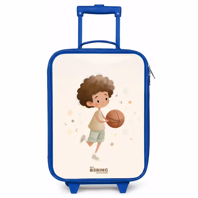 Children's suitcase - Blue - Boy with a basketball in beige colors — 1