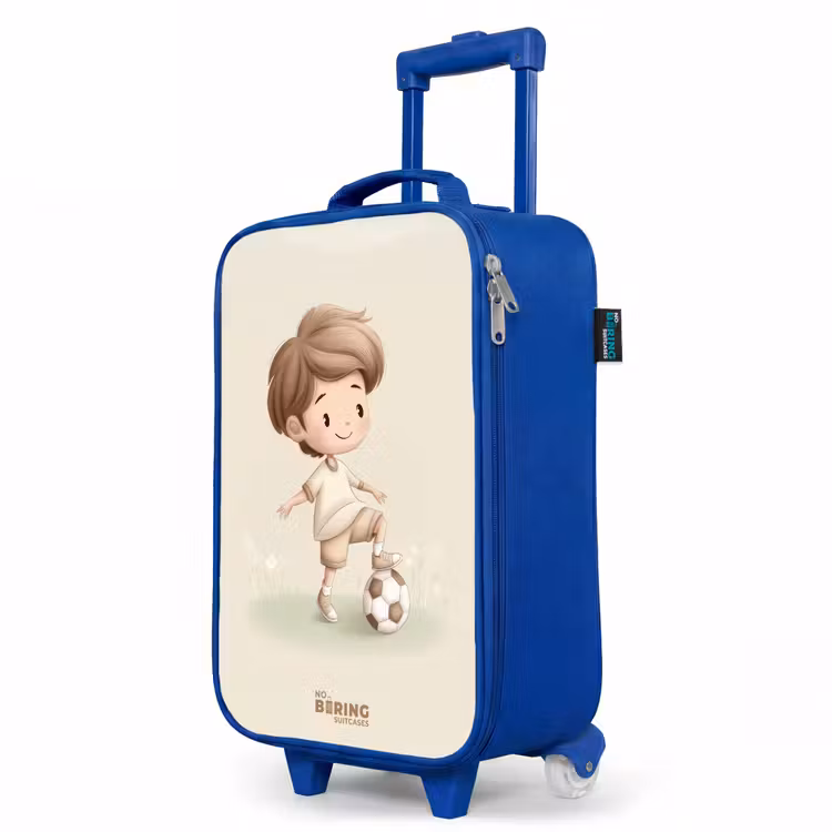 Children's suitcase - Blue - Boy with a soccer ball in brown shades — 5